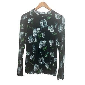 Jonathan Cohen Women’s XS Black Floral Ecovero Rayon Sustainable Long Sleeve Top